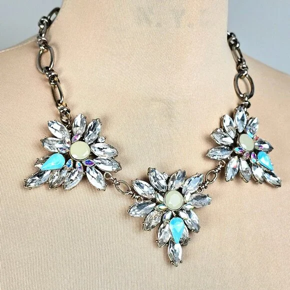 Bella Jack | Crystal Floral Statement Necklace | Aqua & Iridescent | 21.5" - Picture 5 of 10